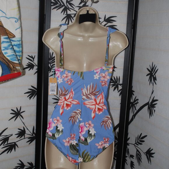 Kona Sol - Ruffle Neck One Piece Floral Bathing Suit - Size L 12-14 NWT - Picture 6 of 12